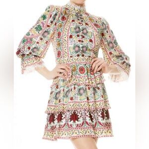 Alice + Olivia Lawson Mock Neck Foral Mini Dress